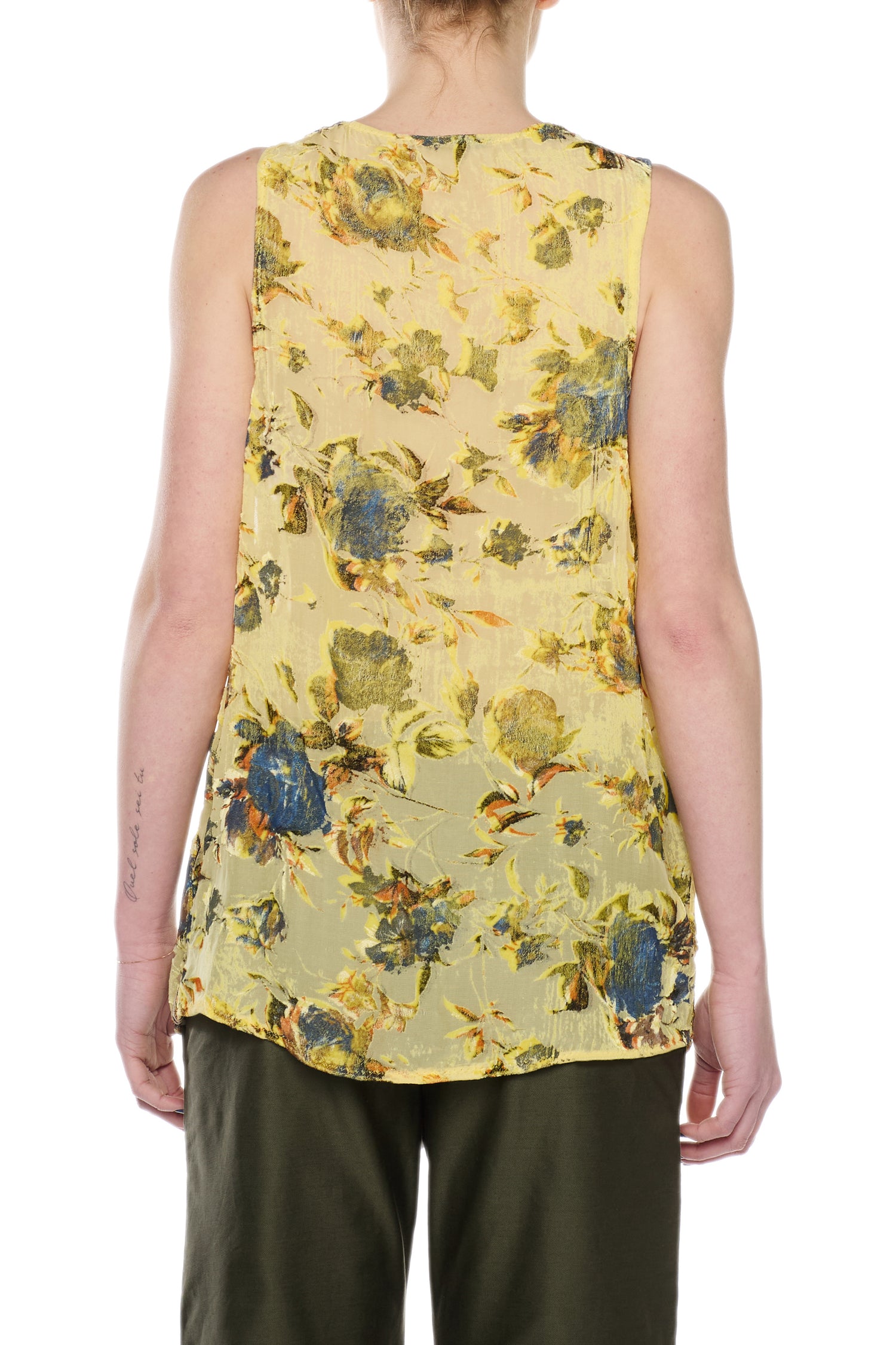 YELLOW SILK DEVORÉ VELVET TANK TOP