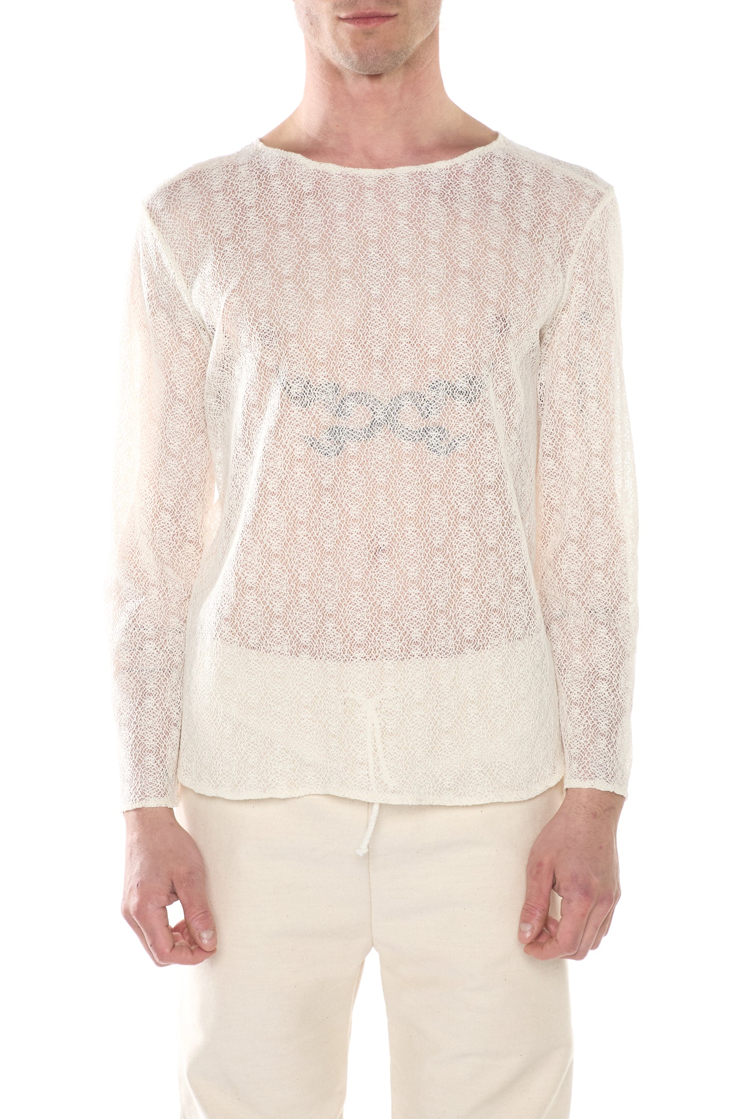 Maglia a Maniche Lunghe in Pizzo a Rete Geometrica