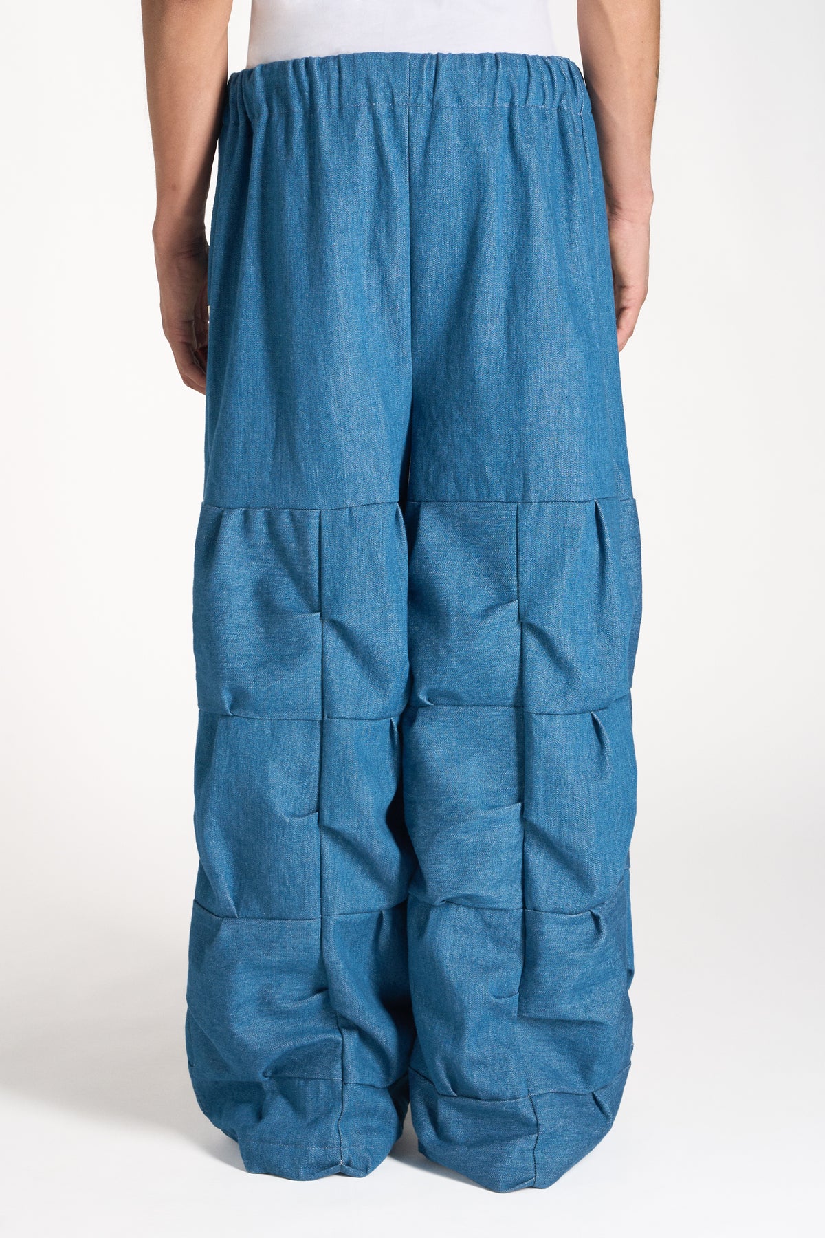 PANTALONE WIDE LEG IN DENIM BLU CON PATCHWORK 3D