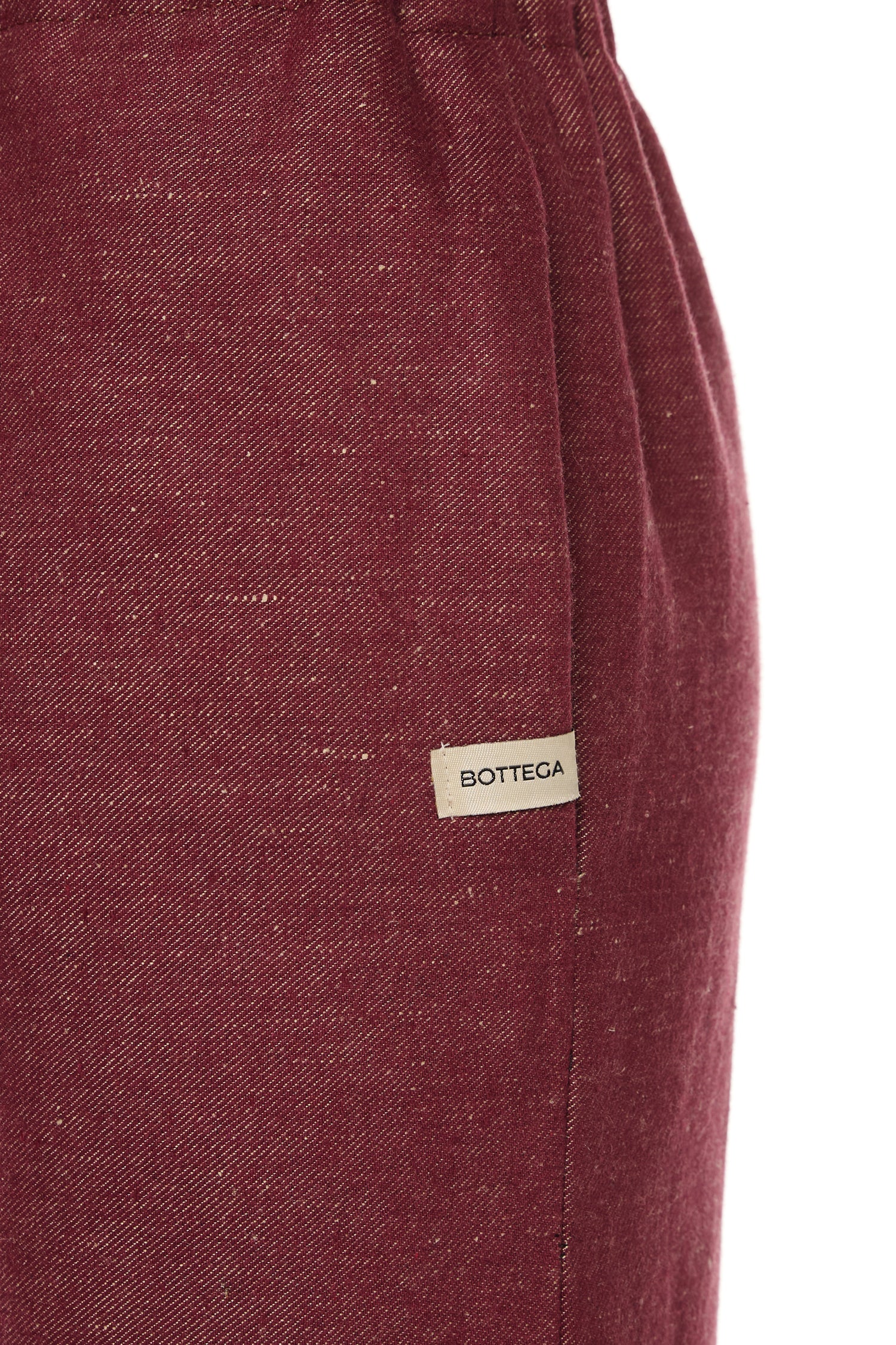 BURGUNDY LINEN-COTTON DENIM TROUSERS