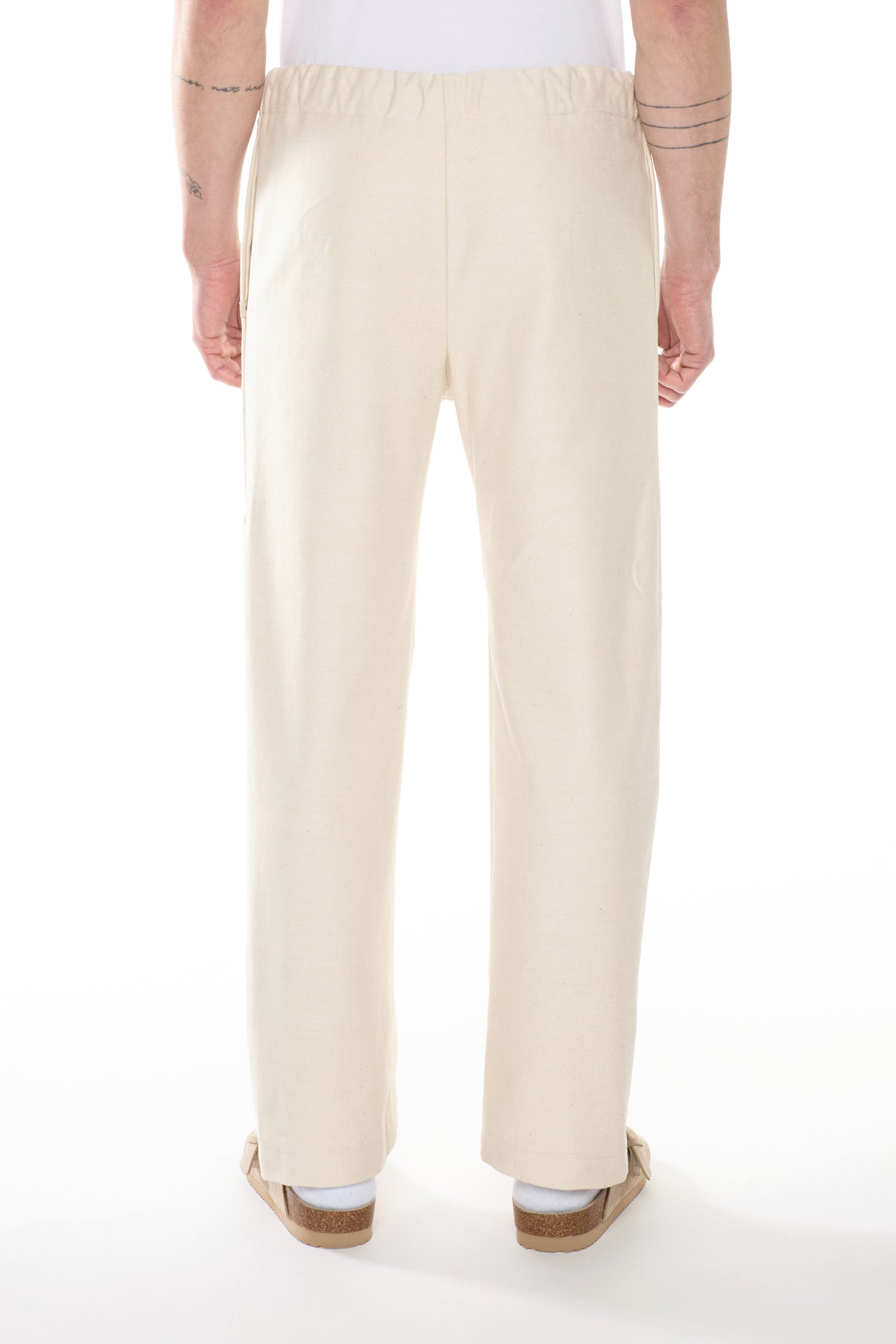Ivory Cotton Linen Blend Denim Trousers