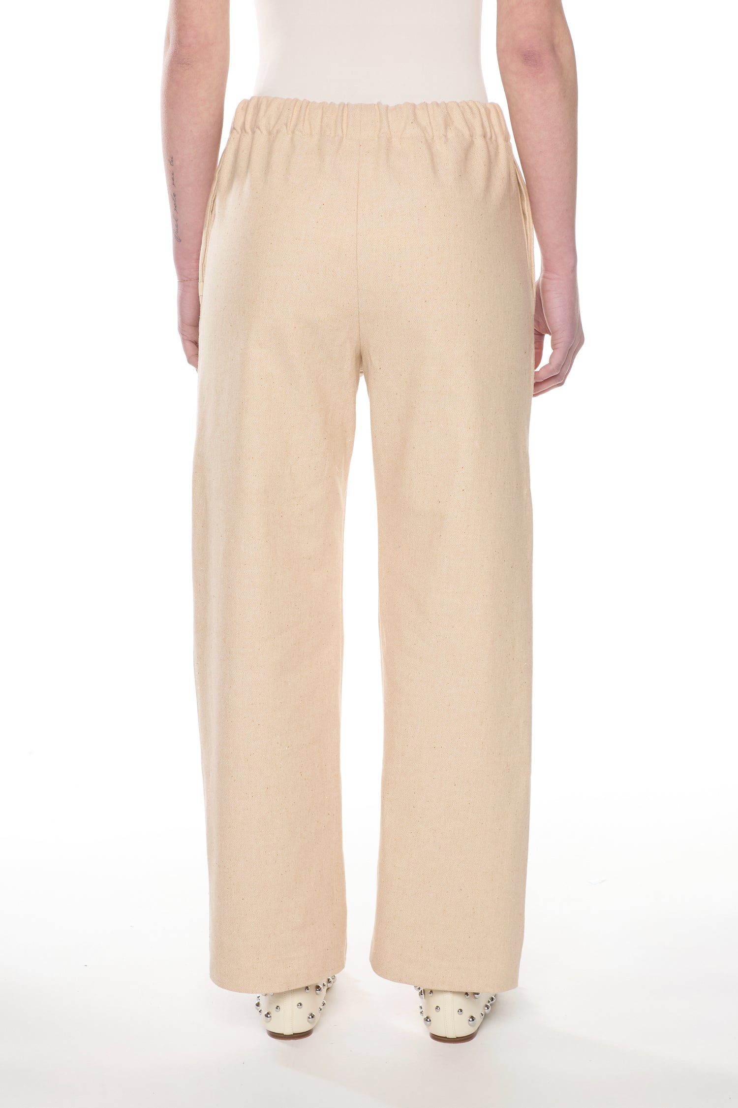 Sand Pink Cotton Linen Blend Denim Trousers