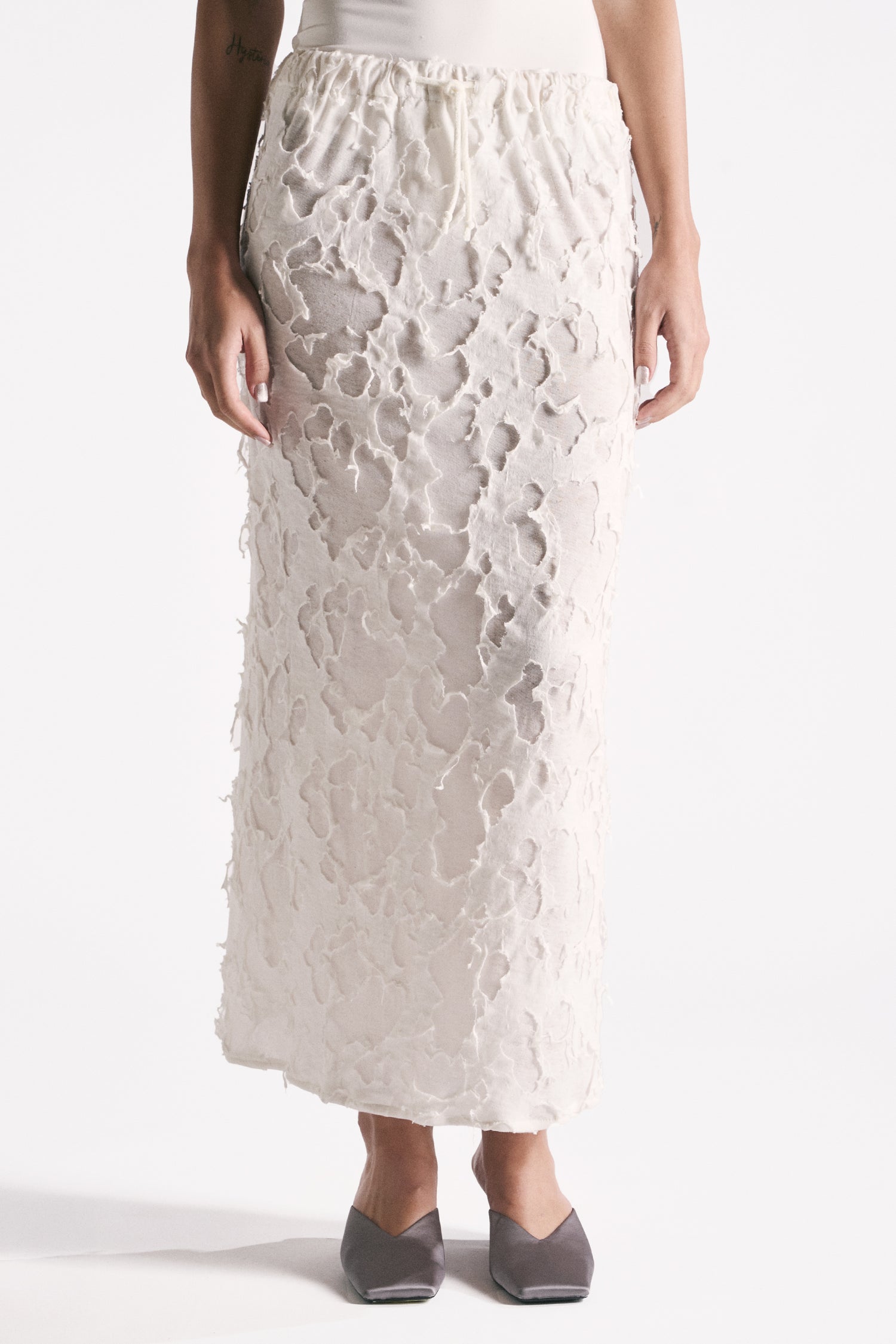 GONNA IN JERSEY DI COTONE BIANCO EFFETTO CORROSIONE